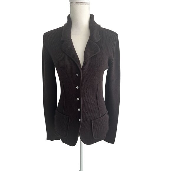 SONIA RYKIEL Brown Wool Cashmere Blend Buttoned Sweater Blazer Size 38 - Picture 6 of 8